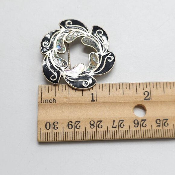 Vintage Brooch Mexico Alpaca Silver Tone Abalone Mother of Pearl - Picture 4 of 4